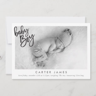 MODERN BABY BOY PHOTO simple calligraphy overlay Announcement