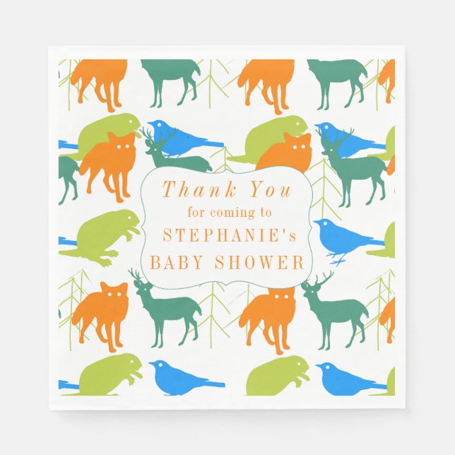 Modern Baby Boy Woodland Creatures Shower Napkin (Front)