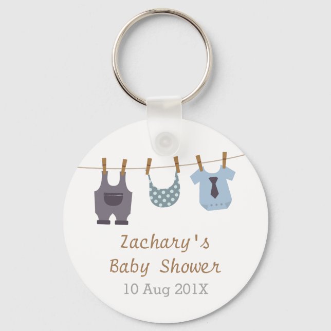 Modern Baby Clothes Baby Boy Shower Party Favours Keychain (Front)