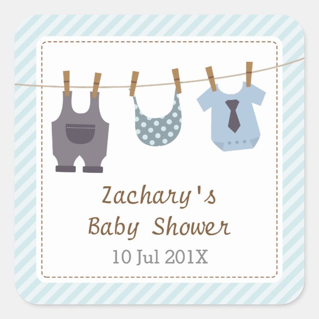 Modern Baby Clothes Baby Boy Shower Party Square Sticker (Front)