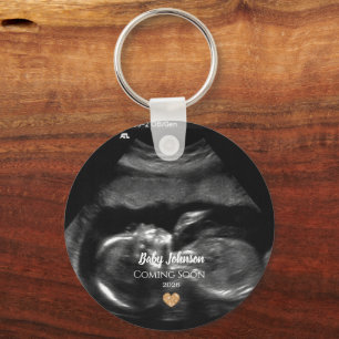 Modern Baby Coming Soon Announcement Sonagram Keychain