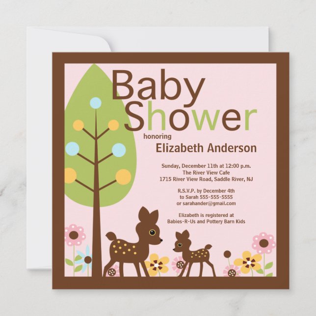 Modern Baby Deer Girl Baby Shower Invitation (Front)
