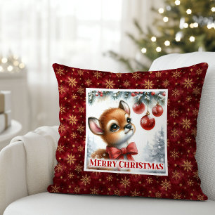 Modern Baby Deer Snowy Forest Kids Gift Christmas  Throw Pillow