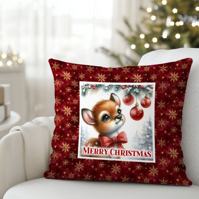 Modern Baby Deer Snowy Forest Kids Gift Christmas  Throw Pillow (Modern Baby Deer Snowy Forest Kids Gift Christmas Pillow

)