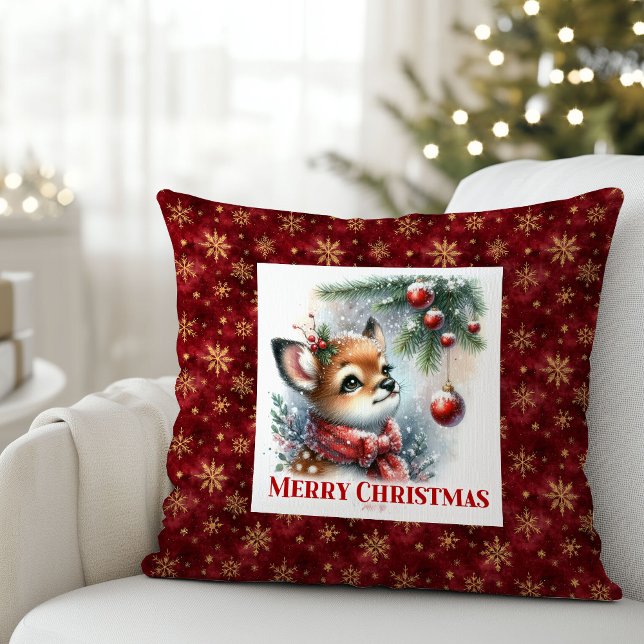 Modern Baby Deer Snowy Forest Kids Gift Christmas  Throw Pillow (Modern Baby Deer Snowy Forest Kids Gift Christmas Pillow

)