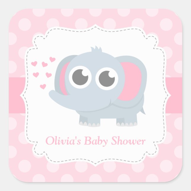 Modern Baby Elephant Polka Dots Baby Shower Square Sticker (Front)