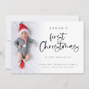 Modern Baby First Christmas Custom Photo Card