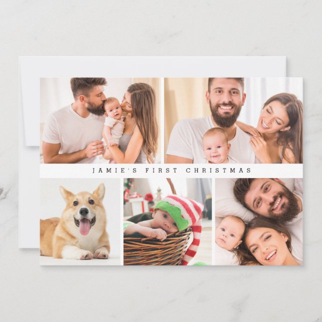 Modern Baby First Christmas Custom Photo collage Holiday Card (Front)