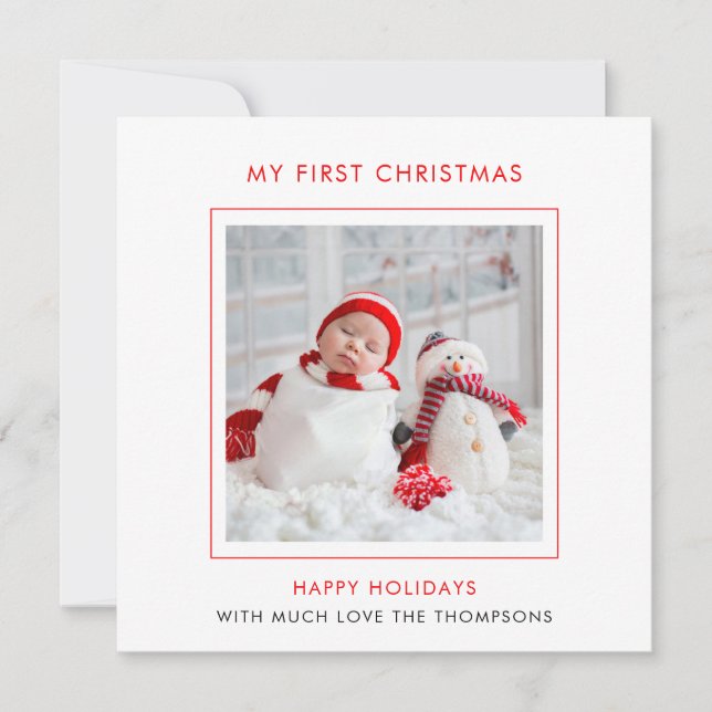 Modern Baby First Christmas Photo Holiday Card (Front)