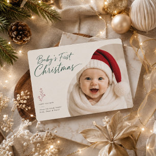 Modern Baby First Christmas Wave Photo  Holiday Card