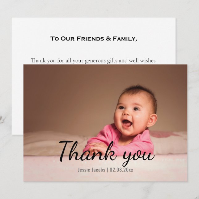 Modern baby girl, baby shower thank you card (Front/Back)
