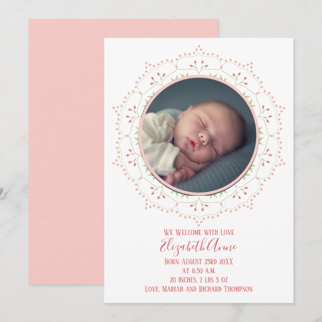 Modern Baby Girl Blush Pink Simple Elegant (Front/Back)