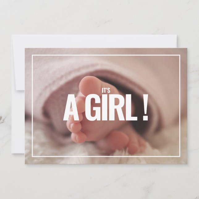 Modern baby girl photo, baby shower invitation (Front)