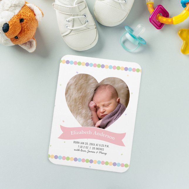 Modern Baby Girl Photo Birth Announcement Magnet (Creator Uploaded)