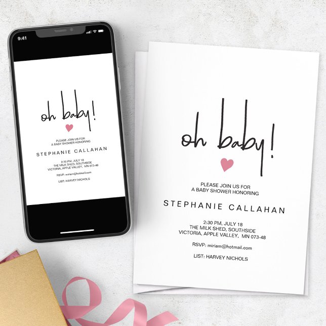 Modern Baby Girl Shower invitation Pink heart (Creator Uploaded)