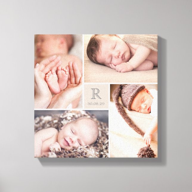 Modern Baby Monogram Nursery Photo Collage Canvas Print (Front)