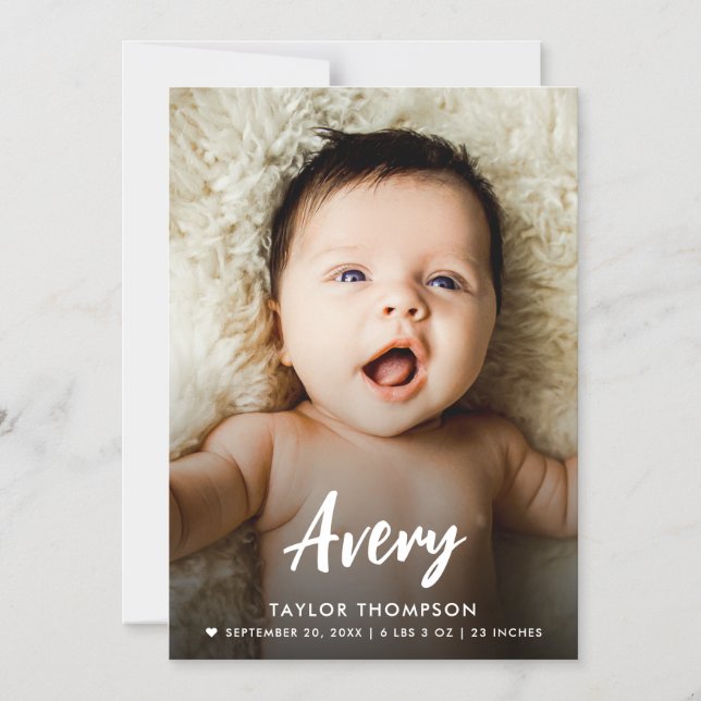 Modern Baby Name Brush script custom photo birth  Magnetic Invitation (Front)