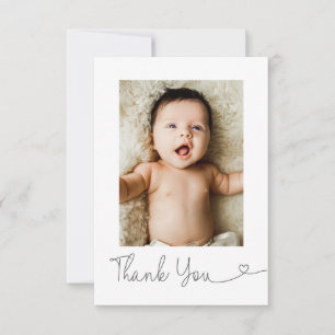 Modern Baby Name Photo Birth Details heart Thank You Card