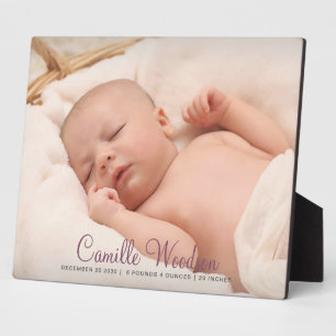 Modern Baby Nursery Photo Script Name Birth Stats  Plaque