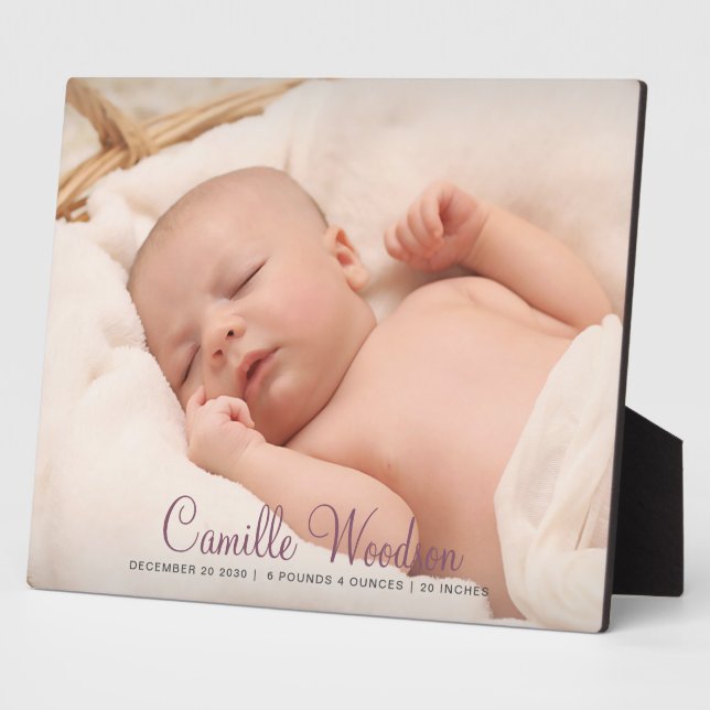 Modern Baby Nursery Photo Script Name Birth Stats  Plaque (Side)