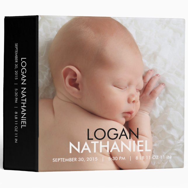 Modern Baby Photo Album - Black Binder (Front/Spine)