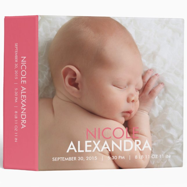Modern Baby Photo Album - Pink Binder (Front/Spine)