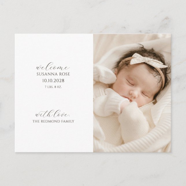 Modern Baby Photo Birth Announcement Postcard (Front)