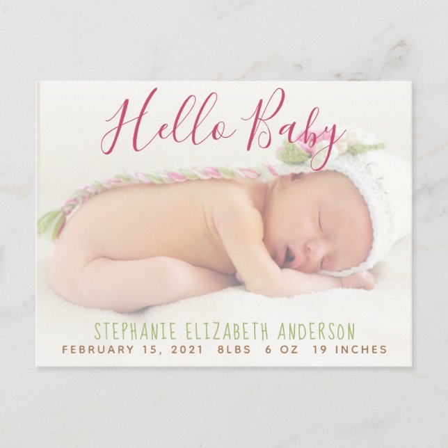 Modern Baby Photo Birth Announcement Postcard (Front)