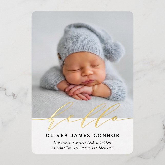 MODERN BABY PHOTO elegant hello calligraphy tall A (Front)