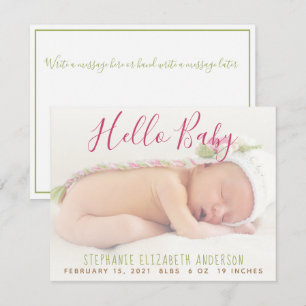 Modern Baby Photo Pink Birth Announcement Card