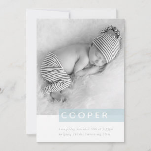 MODERN BABY PHOTO simple boy blue panel overlay Announcement