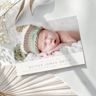MODERN BABY PHOTO simple minimalist style blue Announcement