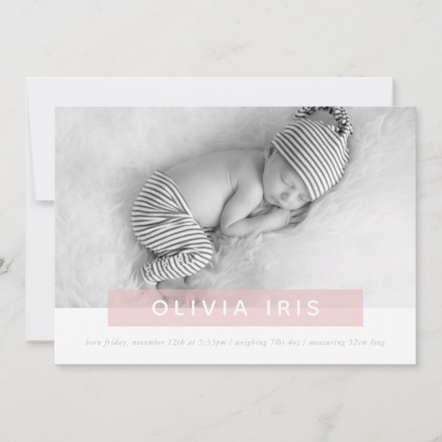MODERN BABY PHOTO simple sweet pink panel overlay Announcement (Front)