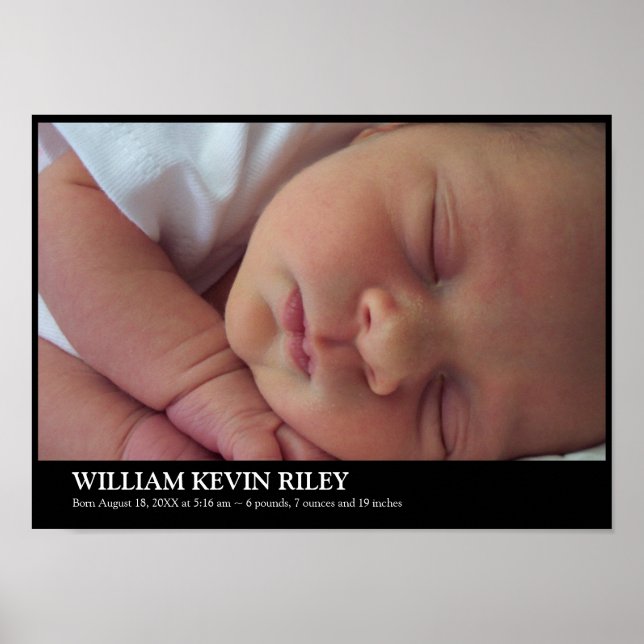 Modern baby photo statistic wall hanging art black poster (Front)