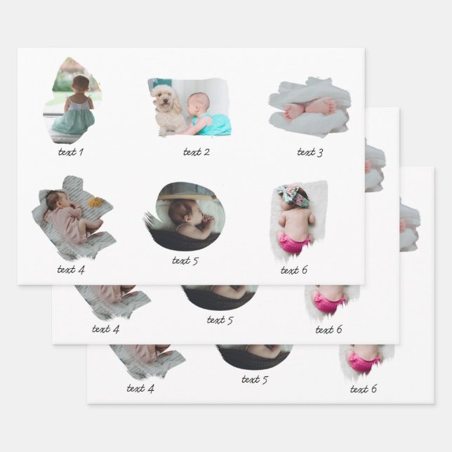 Modern Baby Photos Collage Wrapping Paper Sheet (Set)