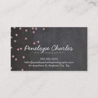 MODERN baby pink glitter confetti dots chalkboard Business Card