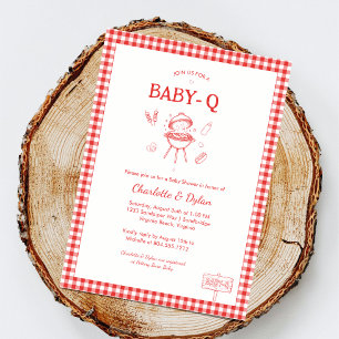 Modern Baby-Q BBQ Red Gingham Baby Shower  Invitation
