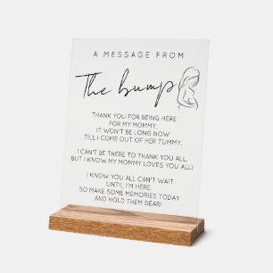 Modern baby shower a message from the bump acrylic sign
