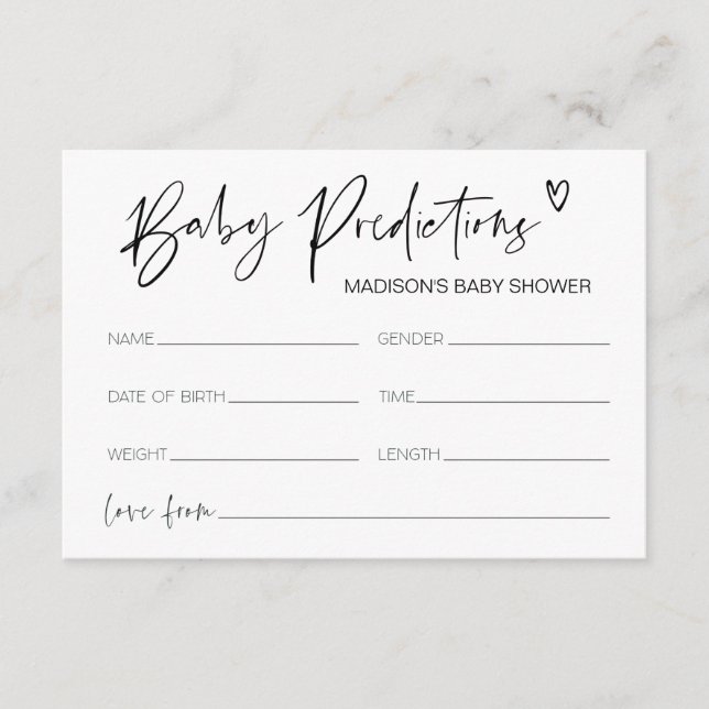 Modern Baby Shower Baby Predictions Shower Game Enclosure Card (Front)