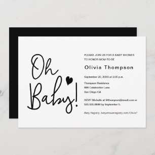 Modern Baby Shower black and white Custom Oh Baby  Invitation