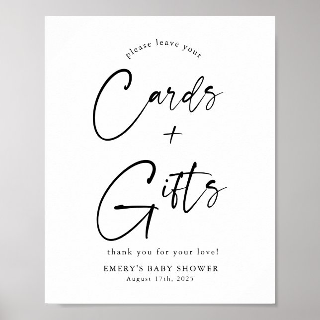Modern Baby Shower Cards & Gifts Sign (Front)