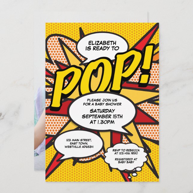 Modern Baby Shower Fun Ready to Pop Photo Invitation (Front/Back)