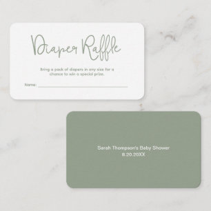 Modern Baby Shower Green White Diaper Raffle Enclosure Card