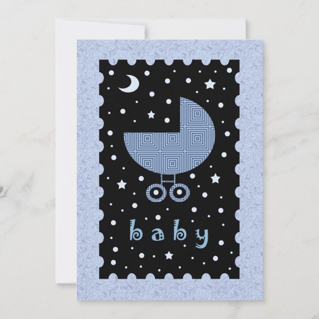 Modern Baby Shower Invite Blue and Balck Celestial (Front)