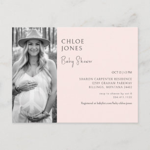 Modern Baby Shower Mom Photo Blush Invitation Postcard