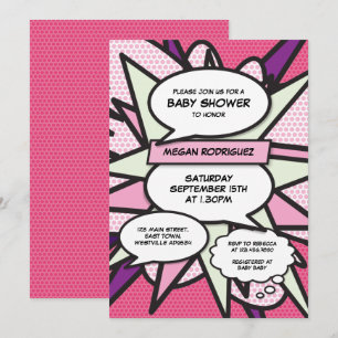 Modern Baby Shower Sprinkle Girl Pink Comic Book Invitation