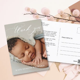 Modern Baby Shower Thank Photo Birth Announcement  Postcard