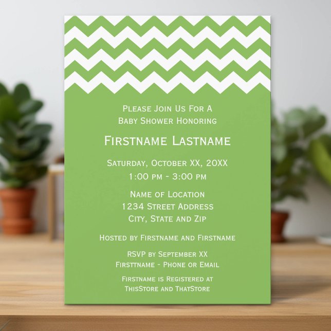 Modern Baby Shower with Green & White Chevrons Invitation (Custom Invitation with Download Option)