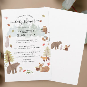 Modern Baby Shower Woodland Animals Invitation Stationery