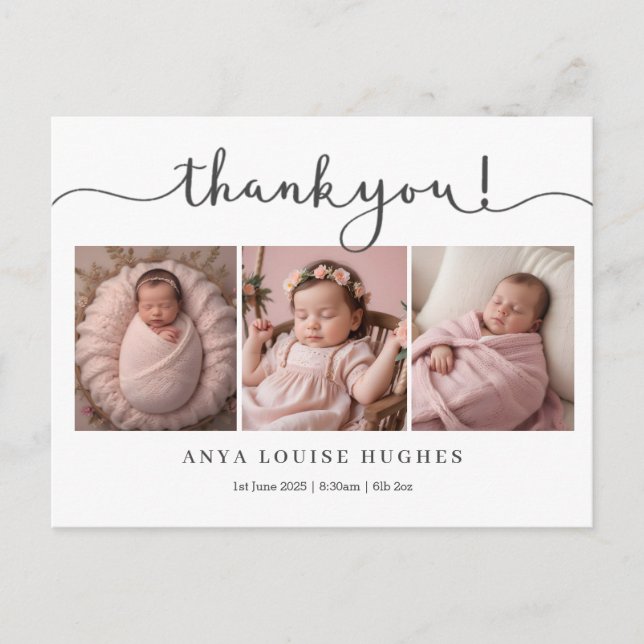Modern baby thank you card with photo (Front)